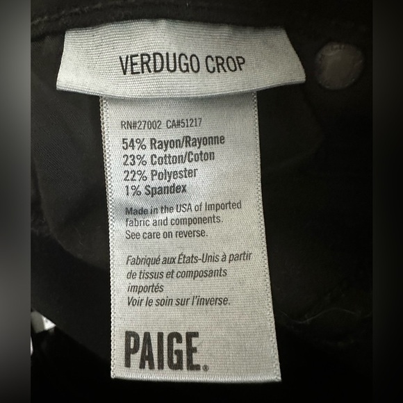 Paige Verdugo Crop Jeans. Sz 25. True black color. - Picture 5 of 7